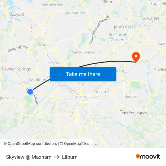 Skyview @ Maxham to Lilburn map
