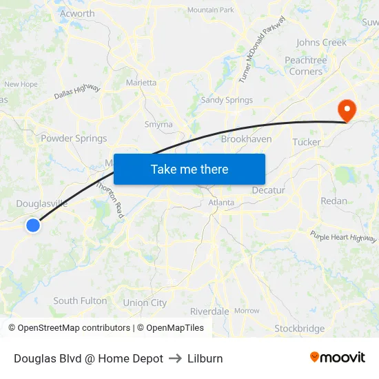 Douglas Blvd @ Home Depot to Lilburn map