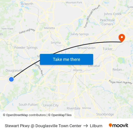 Stewart Pkwy @ Douglasville Town Center Ob to Lilburn map