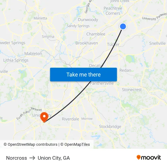 Norcross to Union City, GA map