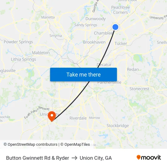 Button Gwinnett Rd & Ryder to Union City, GA map