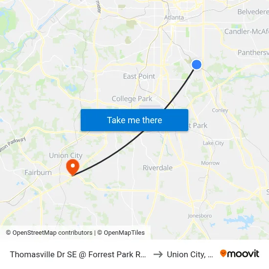 Thomasville Dr SE @ Forrest Park Rd SE to Union City, GA map