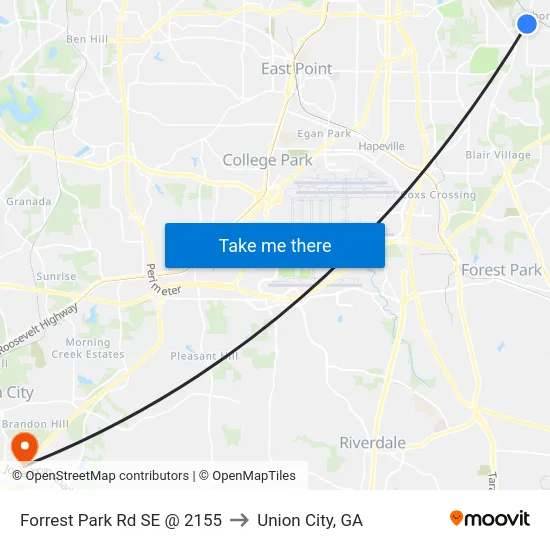 Forrest Park Rd SE @ 2155 to Union City, GA map