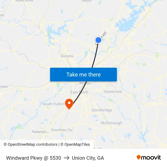 Windward Pkwy @ 5530 to Union City, GA map