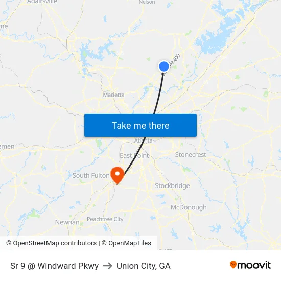 Sr 9 @ Windward Pkwy to Union City, GA map