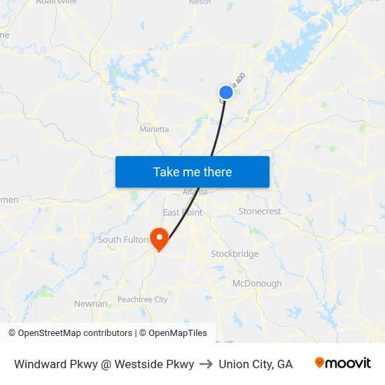 Windward Pkwy @ Westside Pkwy to Union City, GA map