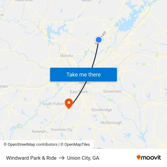 Windward Park & Ride to Union City, GA map