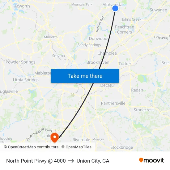 North Point Pkwy @ 4000 to Union City, GA map