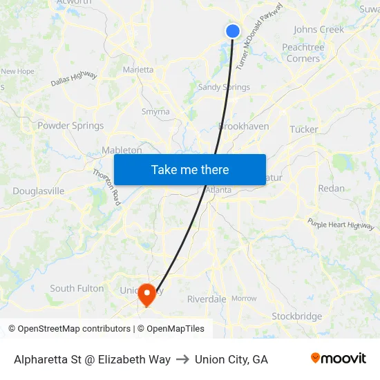 Alpharetta St @ Elizabeth Way to Union City, GA map