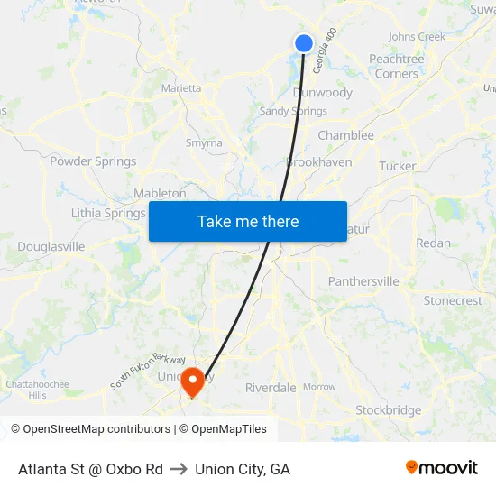 Atlanta St @ Oxbo Rd to Union City, GA map