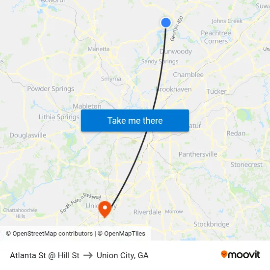 Atlanta St @ Hill St to Union City, GA map