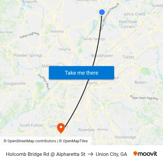 Holcomb Bridge Rd @ Alpharetta St to Union City, GA map