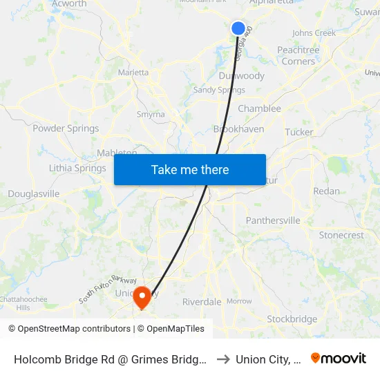 Holcomb Bridge Rd @ Grimes Bridge Rd to Union City, GA map