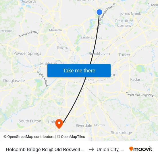 Holcomb Bridge Rd @ Old Roswell Rd to Union City, GA map
