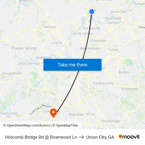 Holcomb Bridge Rd @ Riverwood Ln to Union City, GA map