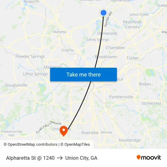 Alpharetta St @ 1240 to Union City, GA map