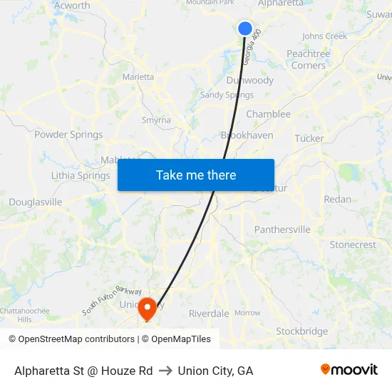 Alpharetta St @ Houze Rd to Union City, GA map