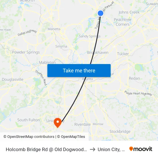 Holcomb Bridge Rd @ Old Dogwood Rd to Union City, GA map