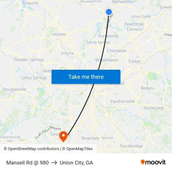 Mansell Rd @ 980 to Union City, GA map