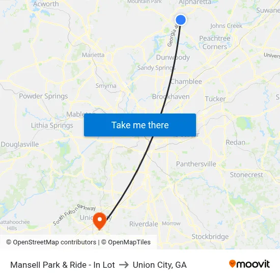 Mansell Park & Ride - In Lot to Union City, GA map