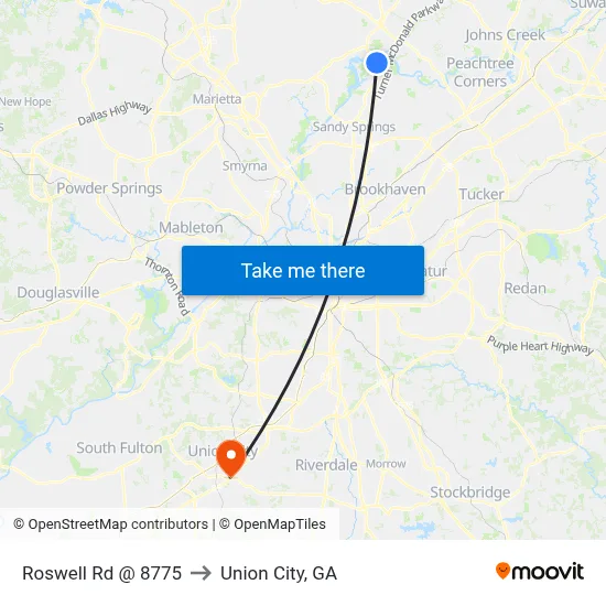 Roswell Rd @ 8775 to Union City, GA map