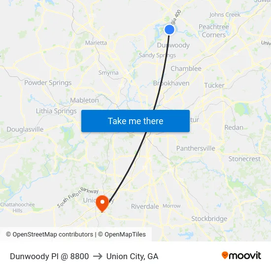 Dunwoody Pl @ 8800 to Union City, GA map