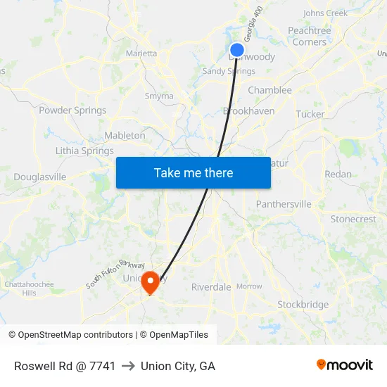 Roswell Rd @ 7741 to Union City, GA map