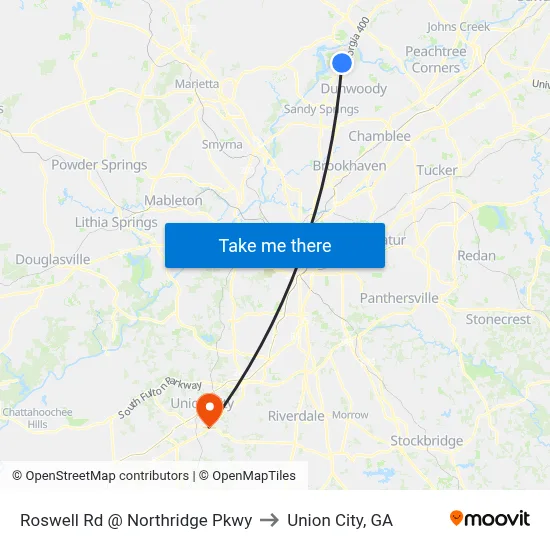 Roswell Rd @ Northridge Pkwy to Union City, GA map