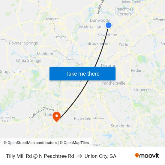 Tilly Mill Rd @ N Peachtree Rd to Union City, GA map