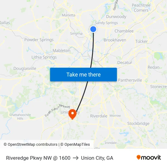 Riveredge Pkwy NW @ 1600 to Union City, GA map