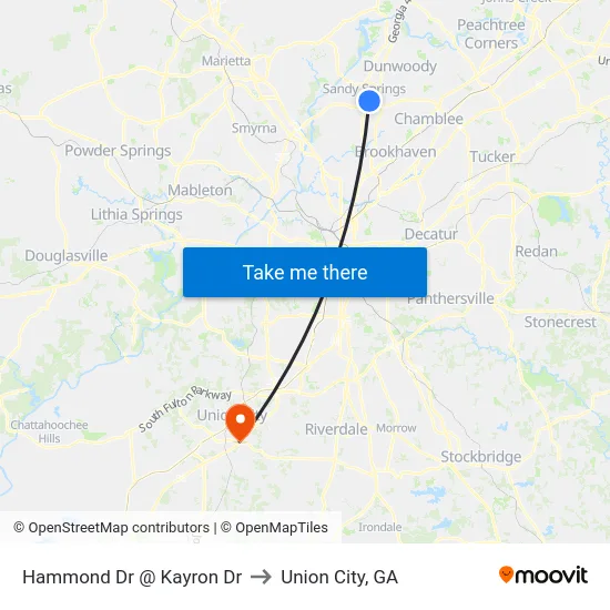 Hammond Dr @ Kayron Dr to Union City, GA map