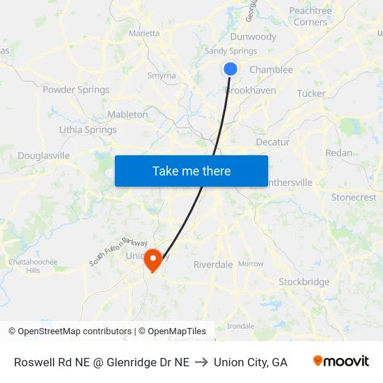 Roswell Rd NE @ Glenridge Dr NE to Union City, GA map