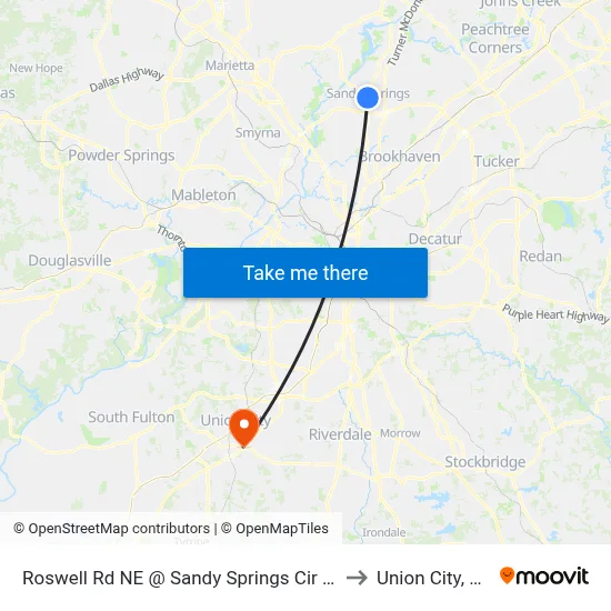 Roswell Rd NE @ Sandy Springs Cir NE to Union City, GA map