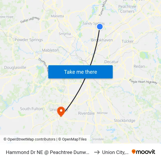 Hammond Dr NE @ Peachtree Dunwoody Rd to Union City, GA map