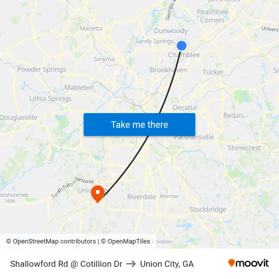 Shallowford Rd @ Cotillion Dr to Union City, GA map