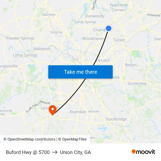 Buford Hwy @ 5700 to Union City, GA map