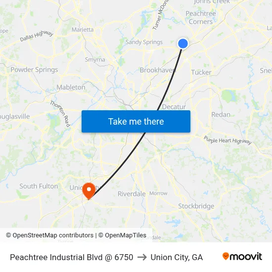 Peachtree Industrial Blvd @ 6750 to Union City, GA map
