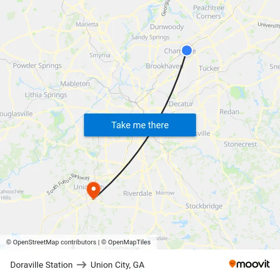 Doraville Station to Union City, GA map