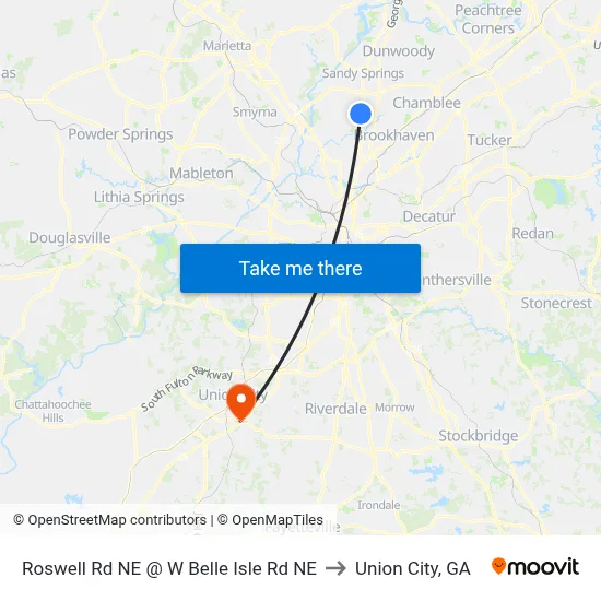 Roswell Rd NE @ W Belle Isle Rd NE to Union City, GA map