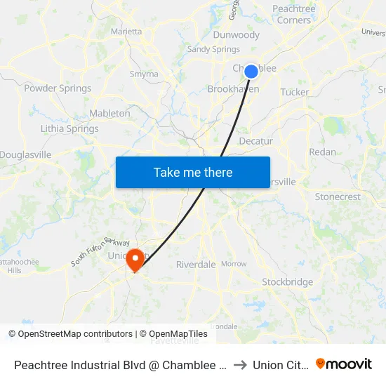 Peachtree Industrial Blvd @ Chamblee Dunwoody Rd to Union City, GA map
