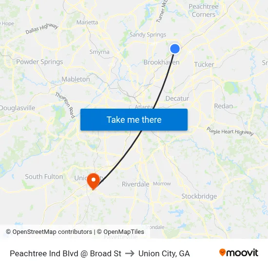 Peachtree Ind Blvd @ Broad St to Union City, GA map