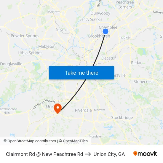 Clairmont Rd @ New Peachtree Rd to Union City, GA map