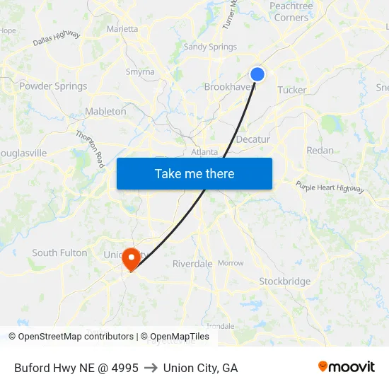 Buford Hwy NE @ 4995 to Union City, GA map