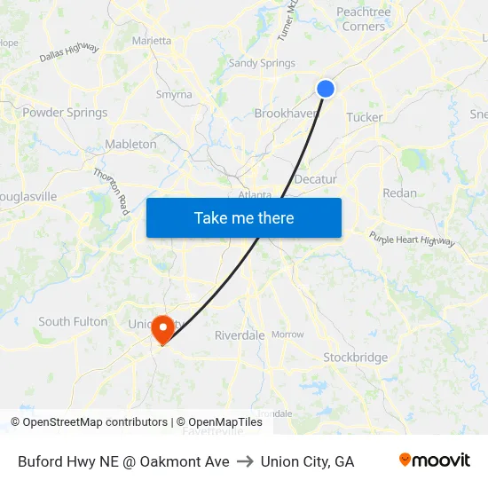 Buford Hwy NE @ Oakmont Ave to Union City, GA map