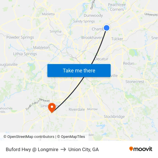 Buford Hwy @ Longmire to Union City, GA map