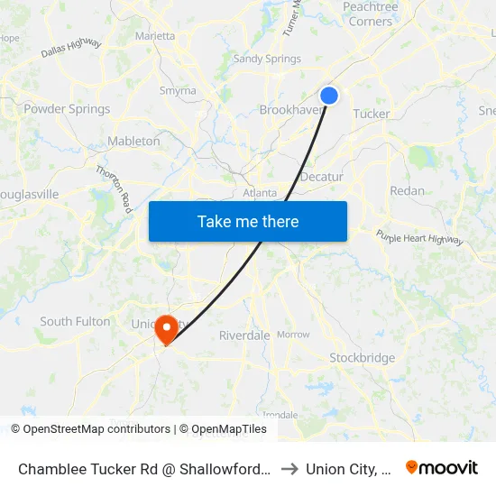 Chamblee Tucker Rd @ Shallowford Rd to Union City, GA map