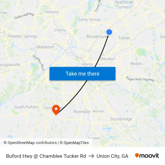 Buford Hwy @ Chamblee Tucker Rd to Union City, GA map