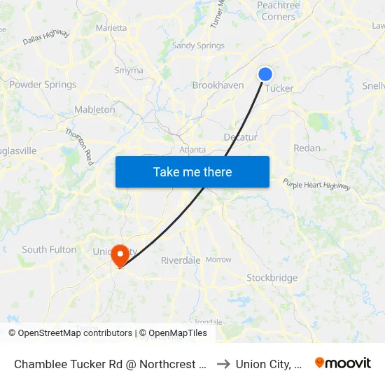Chamblee Tucker Rd @ Northcrest Rd to Union City, GA map