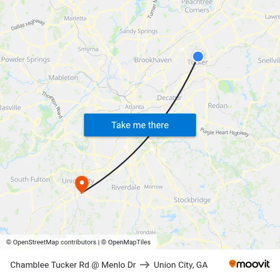 Chamblee Tucker Rd @ Menlo Dr to Union City, GA map