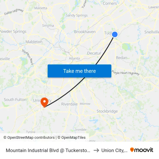 Mountain Industrial Blvd @ Tuckerstone Pkwy to Union City, GA map
